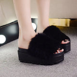 High-Heeled Shoes Lady Ladies' Slippers Luxury Slides Platform Flock Slipers Women Fur Flip Flops Designer  Plush Fashion Sp