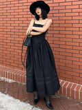 Casual Solid Lace Trim A-Line Long Dress Slim Slash Neck Sleeveless Maxi Dresses For Women Summer Fashion Ladies