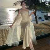 New Elegant Solid Strapless Dress for Women Summer Chic Backless Wedding Party Vestidos Female Fashion Formal Dresses