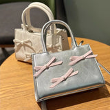 Casual Korean Style Handbag Bow Applique Pu Leather Solid Color Simple Shoulder Bag New Sweet Cute Designers Crossbody Bag