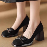 Women Spring Autumn Pumps Chunky High Heels Shoes for Ladies New Bow Suede Fashion Heels Women Brown Platform Square