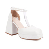 Summer Platform Princess Sandals String Bead Sweet Square Toe High Heels Lolita Fashion Wedding Girls Shoes Pink White