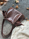 Autumn Winter New Niche Tote Bag Retro Soft Leather Brown Large Capacity Commuting Bag Women Elegant Shoulder Bags