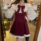 Christmas New Year Red Backpack Skirt Women's Petite French Soft Style First Love Dress Escape Princess Sweet Dress