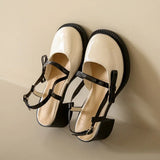 French Chunky Heels Spring Summer New Fashion CasualJane Shoes Ladies Designer Leather Sandals