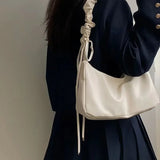 Fashion Casual Shoulder Bag Solid Color Simple Pu Leather Ruched Crossbody Bag New Harajuku Style Luxury Designers Handbag