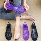 Summer  Pvc Plastic Sandals for Women Purple Footwear Open Toe Ladies Shoes with Medium Heels Jelly Asian Size Vip Sale F H