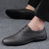 Genuine Men's Leather Shoes Hollow Out Breathable Comfortable Flat Shoes Business Shoes Office Commuting Men's Casual Shoes