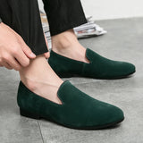 Trendy Brand Men's Suede Shoes Soft Soled Men's Flat Shoes Outdoor Men's Casual Shoes Green Men's Business Shoes Men's Loafers