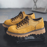 Italian Brand Fashionable New Men's Work Shoes Retro Yellow Thick Soled Lace Up Men's Oxford Shoes Outdoor Hiking Shoes