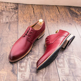 English Style Red Classic Men's Leather Casual Shoes Interview Men's Business Shoes Versatile Pointed Groom's Wedding Shoes