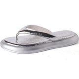 Summer Woman Slippers Fashion Clip Toe Flats Heel Silvery Ladies Outdoor Beach Sandalias Flip Flop