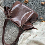 Autumn Winter New Niche Tote Bag Retro Soft Leather Brown Large Capacity Commuting Bag Women Elegant Shoulder Bags