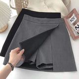 Black Gray Women Skirts A-Line Korean Style High Waist Split Mini Skirt Woman Simple Casual Office Shorts Skirts Female