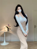 Vintage Long Sleeve Knitted Sweater Midi Dresses for Women Autumn Winter Elegant Party Korean Sexy Bodycon Female Clothing