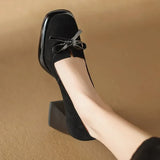 Women Spring Autumn Pumps Chunky High Heels Shoes for Ladies New Bow Suede Fashion Heels Women Brown Platform Square