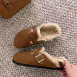 Fur Flats Cotton Slippers Women Slingback Shoes Winter  New Trend Fashion Cozy Home Flip Flops Short Plush Warm Botas Mujer