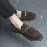 Summer Luxury Men Business Casual Shoes Slip-on Suede Leather Loafers Chain Decorationg Daily Shoes Shoes Party Shoes Black