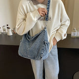 Casual Denim Shoulder Bags Simple Portable Large Capacity Retro Crossbody Bags for Women Fashion Tote on Sale