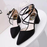 Ladies Shoes Pumps Footwear Block Heel Sandals for Women Pink Summer Pointed Toe Thick High Heels with Strap Chunky Heeled