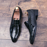 Hot Summer Slip-on Business Leather Loafers Crocodile&Checked Pattern Dinner Men Dress Shoes Fashion Social Shoes Glossy Black