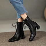 Winter Boots Lady Boots-Women Autumn Shoes Zipper Elegant High Heel Rubber Ankle Solid Basic Casual Square Toe PU Sewing Le