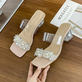 Women Fashion Shiny Crystal High Heels Sandals Women Summer New Transparent Pvc Heeled Pumps Ladies Party Slippers Plus Size 42