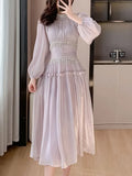 Elegant Party Tasseled with Diamonds Midi Dresses for Women Vintage Fashion New Ruffle Long Sleeve Slim Female Clothes Robe