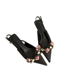 New Spring and Autumn Fashion Flower Sweet Pointed Shallow Mouth Bow Needle Buckle Casual Thin High Heel Women's Shoes