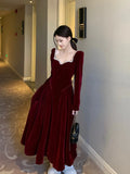 Vintage Evening Party Velvet Dresses for Woman Elegant Fashion Wedding Birthday Prom Long Sleeves Female Clothing Black Robe