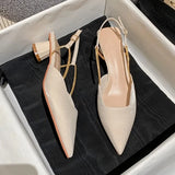 New Summer Fashion Pointed Toe Pure Color Non-slip Buckle Strap Sexy Women Sandal Chunky Heels Banquet Women Shoes