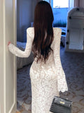 Autumn Sexy Long Sleeves Party Dress for Women Elegant Hollow Out Lace Bandage Bodycon Prom Vestidos Female Split Robe Outfits