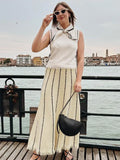 Striped Knitted Long Skirt Women Summer Tassel High Waist Maxi Skirts Women's Autumn Street Elegant Loose Skirts Female