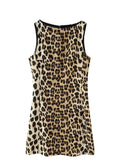 Woman Summer Fashion Leopard Print Sexy Mini Dress Vintage Women Sleeveless Zipper Folds Holiday Party Dresses Mujer