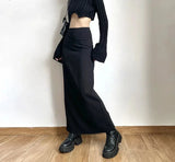 Skirts Women Ankle-length Black Split Hip Wrap Cool Korean Fashion High Waist Solid Simple High Street Chic Stylish All-match