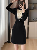 Autumn Elegant Black Velvet Dresses for Women Long Sleeve Stand Collar Mermaid Evening Party Dress Prom Robe Vestidos Mujer New