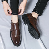 New Fashion Men's Thick Bottom Monk Shoes Men Dress Shoes Leather Shoes Male Brogue Carving Business Formal Shoes Wedding Shoes