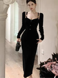 Elegant Velvet Womens Dresses Spaghetti Straps Long Sleeve Luxurious Evening Party Midi Dress Autumn Split Bodycon Vestidos New