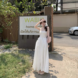 Elegant Beach Party White Midi Dresses for Women Summer New Korean Fashion Casual Sleeveless Slim Flower Female Clothing