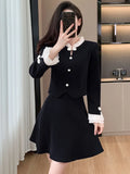 Y2K Sweet Corduroy Skirt Suit Fashion New Patchwork Flare Long Sleeves Top + Slim Waist A-Line Skirts Women's Two Pieces Set New