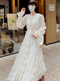 French Elegant Dress Women Vintage A-line Flare Sleeve Spring Autumn Fashion Casual Solid Party Prom Robe Vestidos New