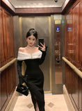 Luxury Smart Evening Midi Dresses Women Autumn New Korean Black Long Sleeve Bodycon Elegant Wedding Party Female Clothing