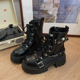 Fashion New Women's Biker Boots Patent Leather Breathable Zipper Lolita Platform Boots Winter New Retro Gothics Boots