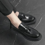 High Quality Black Men's Loafers Fashion Tassels Casual Patent Leather Wedding Business Shoes for Men's Dress Shoes Plus Size 46