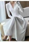 Korean Vintage White Long Sleeve Knitted Midi Dresses for Women Autumn Casual Fashion Slim Elegant Party Female Clothing