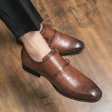 Men Fashion Casual Monk Shoes Classic Men Dress Shoes Leather Shoes Male Plus Size 38-46 Crocodile Pattern Business Formal Shoes