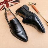 New Men Loafers Leather Shoes Formal Elegant Dress Shoe Simple Slip On Man Casual Footwear Original Pointed Boos Moccasins