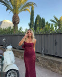 Elegant Burgundy Lace Backless Maxi Dress Women Sexy Square Neck Sleeveless Bodycon Sling Dresses New Lady High Street Robe