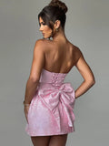 Elegant Strapless Butterfly Knot Open Back Short Dress Women Summer New Sexy Mini Dress Tight Party Evening Dress