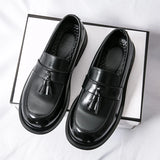 New Thick Bottom Mens Tassel Business Leather Shoes Formal Dress Shoes Luxury Office Slip-on Shoes Genuine Leather Brands Social